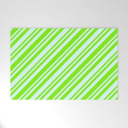 [ Thumbnail: Light Cyan and Green Colored Lined/Striped Pattern Welcome Mat ]