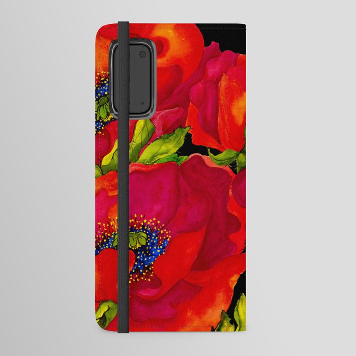 Bold Poppies on Black Android Wallet Case