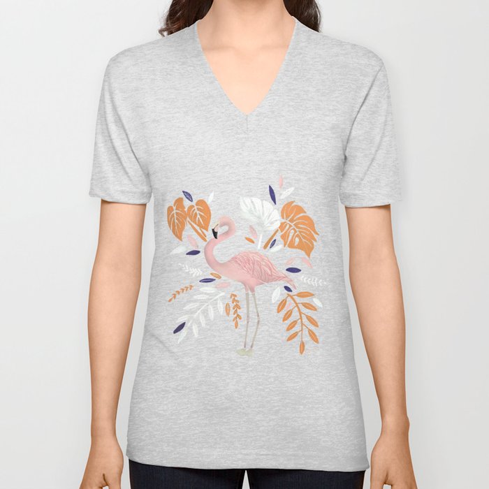 Flamingo love, jungle theme, pink flamingo V Neck T Shirt