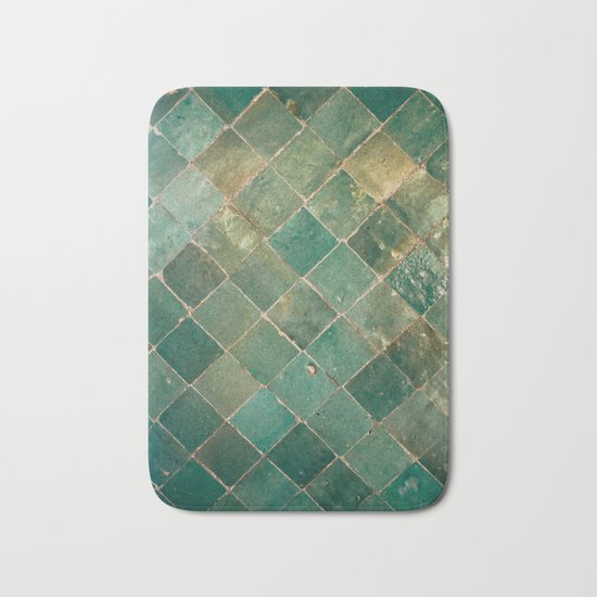 Green Moroccan Pattern Tile Bath Mat