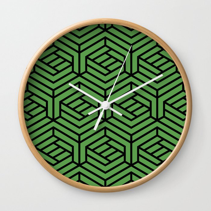 Black and Green Modern Cube Shape Pattern Pairs DE 2022 Trending Color Golf Course DE5601 Wall Clock