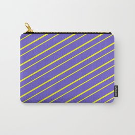 [ Thumbnail: Slate Blue and Yellow Colored Striped Pattern Carry-All Pouch ]