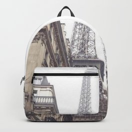 Paris streets, Eiffel tower, city skyline, industrial fine art photo, shabby chic Backpack