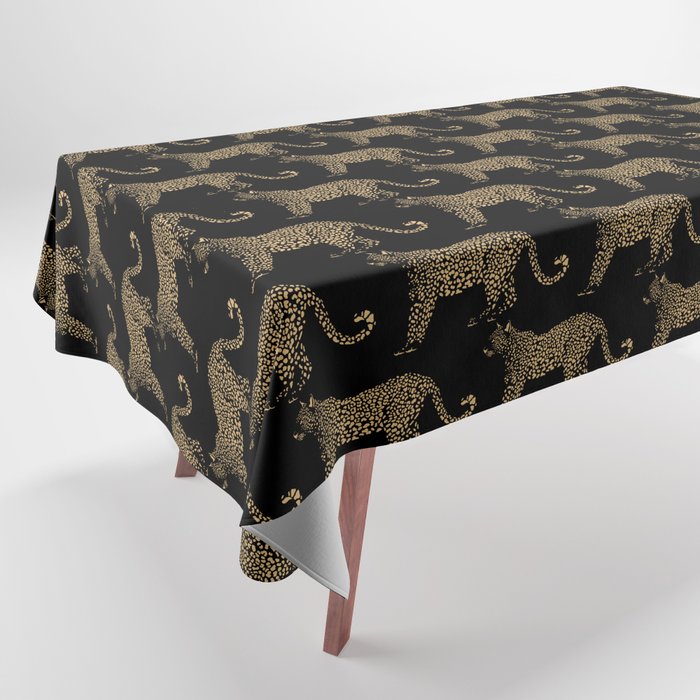 standing leopard_gold on black Tablecloth