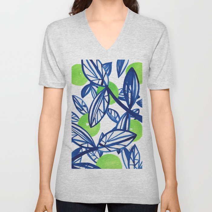 Blue and lime green abstract apple tree V Neck T Shirt