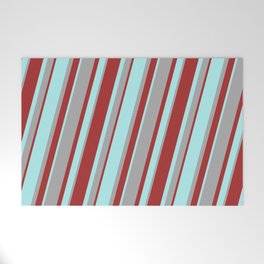 [ Thumbnail: Turquoise, Dark Gray, and Brown Colored Lined/Striped Pattern Welcome Mat ]