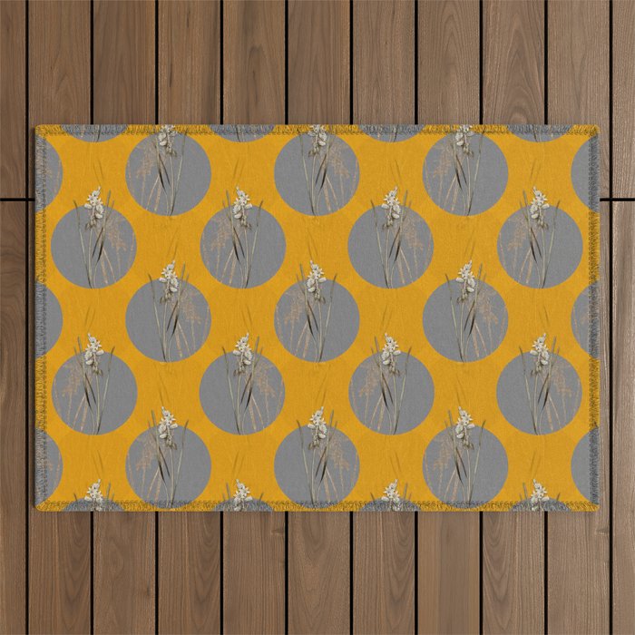 Drooping Star of Bethlehem Pattern on Yellow Outdoor Rug