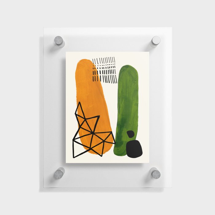 Mid Century Modern Abstract Minimalist Retro Vintage Style Yellow Ochre Olive Green Shapes Ornament Floating Acrylic Print