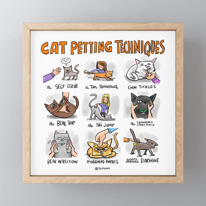 Cat Petting Techniques Framed Mini Art Print