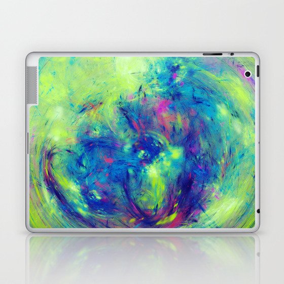 Neon Graffiti Splash Blue and Lime Abstract Artwork Laptop & iPad Skin