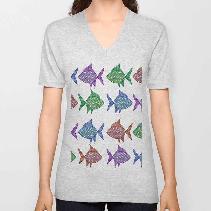 School of Fish Pattern 2 V Neck T Shirt