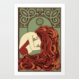 Peter Behrens Art Nouveau Woman -Long Red Hair Art Print