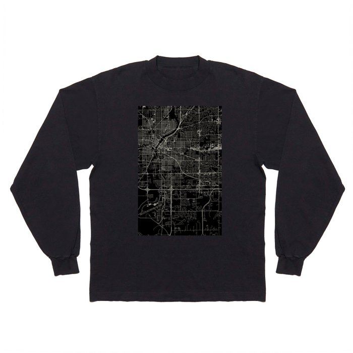 Rockford USA - Black and White City Map - Dark Aesthetic Long Sleeve T Shirt