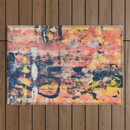032: a vibrant abstract design in yellow pink and blue by Alyssa Hamilton Art Outdoor Rug