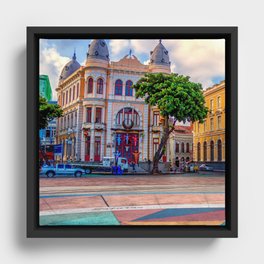 Brazil Photography - Beautiful Building At The Open Plaza In Recife Framed Canvas