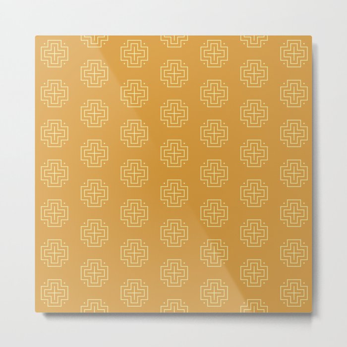 Tribal cross pattern - yellow Metal Print