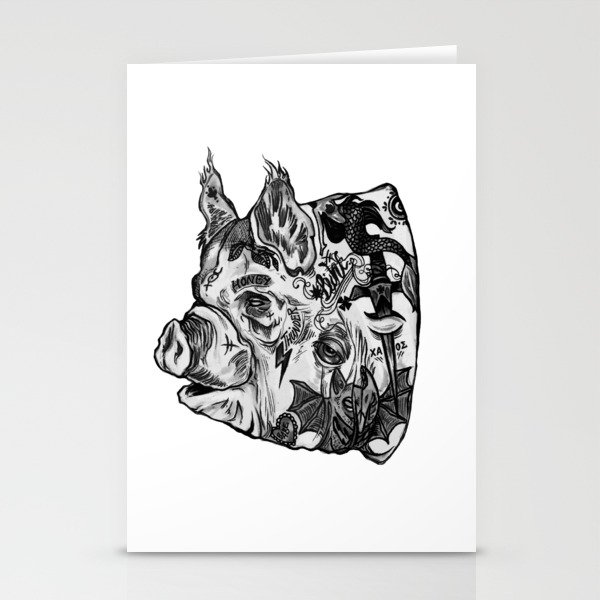 Inky piggy head Stationery Cards