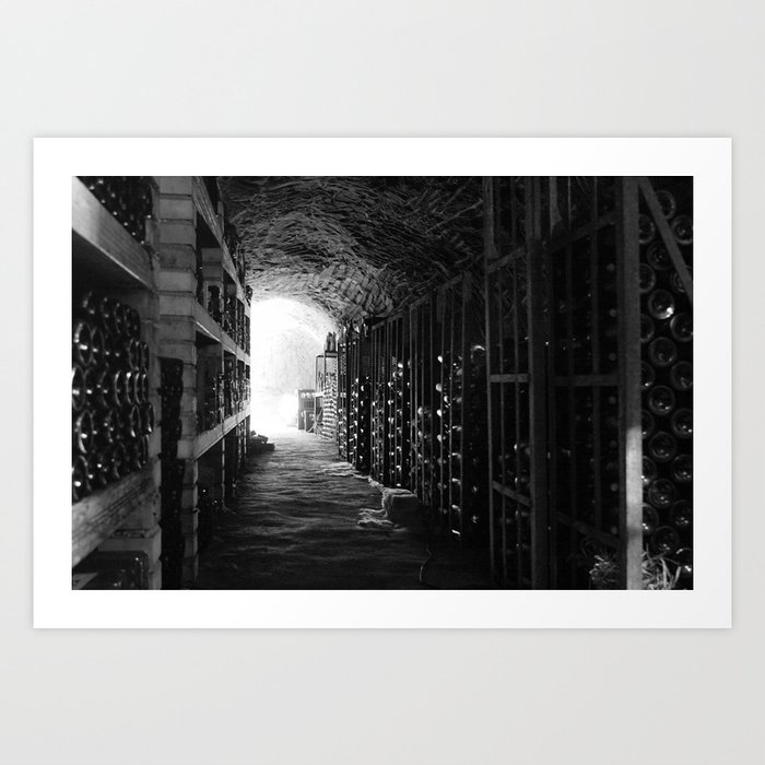 Vineyard underground cave wine cellar black and white photograph - photography - photographs Art Print