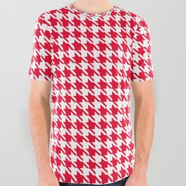 PreppyPatterns™ - Modern Houndstooth - white and cherry red All Over Graphic Tee