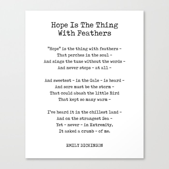 Hope Is The Thing With Feathers - Emily Dickinson Poem - Literature - Typewriter Print 1 Canvas Print
