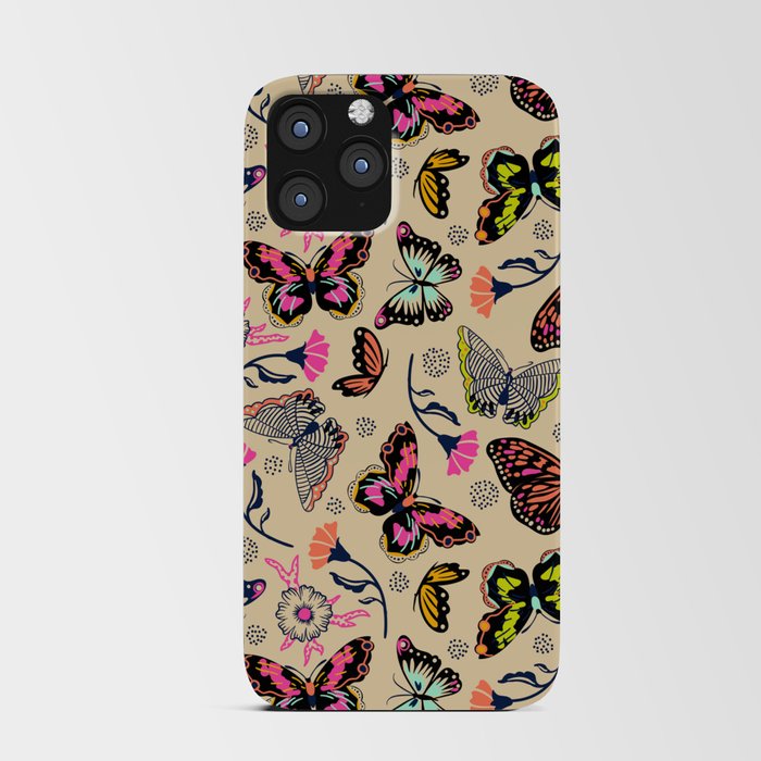 Colourful spring butterflies and flowers on sand iPhone Card Case