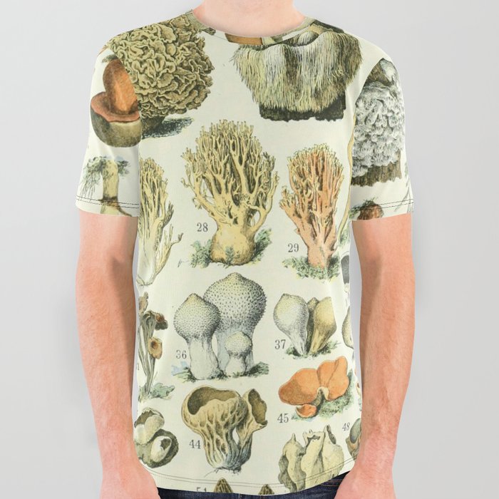 Vintage French Illustration - Champignons - Mushrooms  All Over Graphic Tee