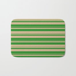 [ Thumbnail: Forest Green and Tan Colored Striped/Lined Pattern Bath Mat ]