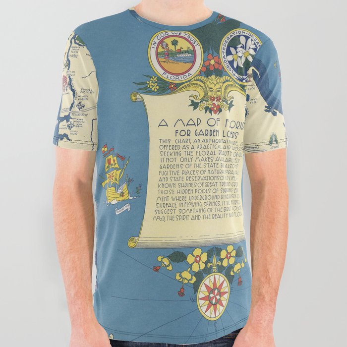 A map of Florida for garden lovers-Old vintage map All Over Graphic Tee