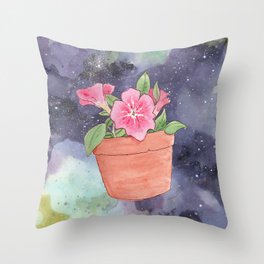 A Curious Pot of Petunias Throw Pillow