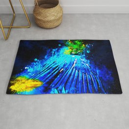 blue yellow breasted macaw parrot bird splatter watercolor Rug