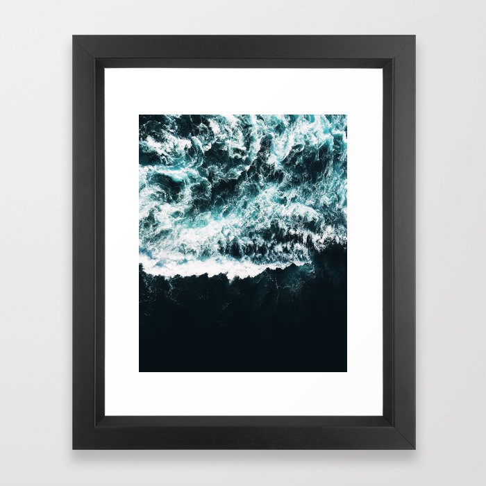 Oceanholic, Sea Waves Dark Photography, Nature Ocean Landscape Travel Eclectic Graphic Design Framed Art Print