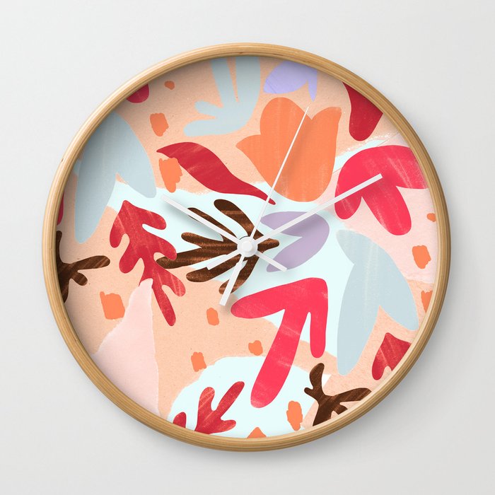 Abstract Pink Lilac Orange Watercolor Geometrical Floral Wall Clock