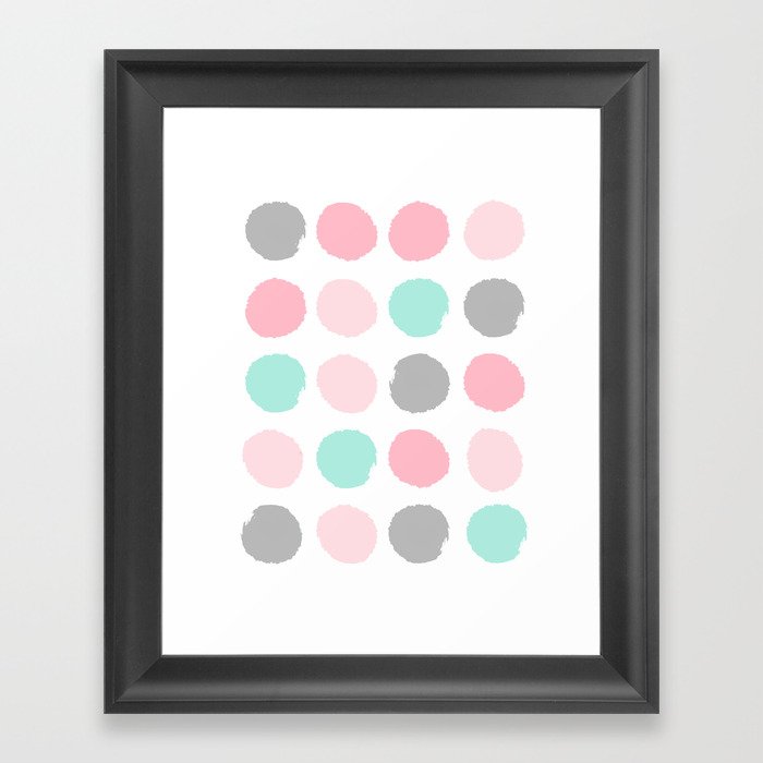 Polka dots abstract dotted pattern brushstrokes paint brush marks abstract trendy colors Framed Art Print