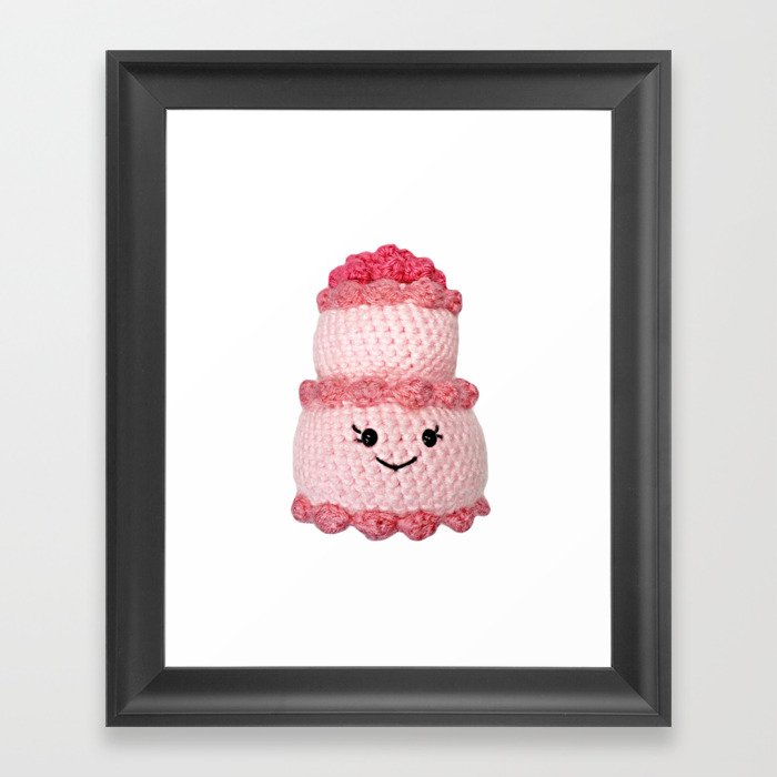 Cute Pink Crochet Cake Amigurumi Framed Art Print