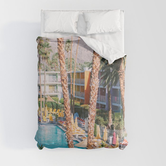 Palm Springs Hotel Photo - Saguaro Colorful Architecture - California Palm Trees Comforter