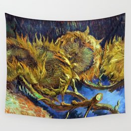 Four Cut Sunflowers - Auvers-sur-Oise Four sunflowers gone to seed by Vincent van Gogh Wall Tapestry