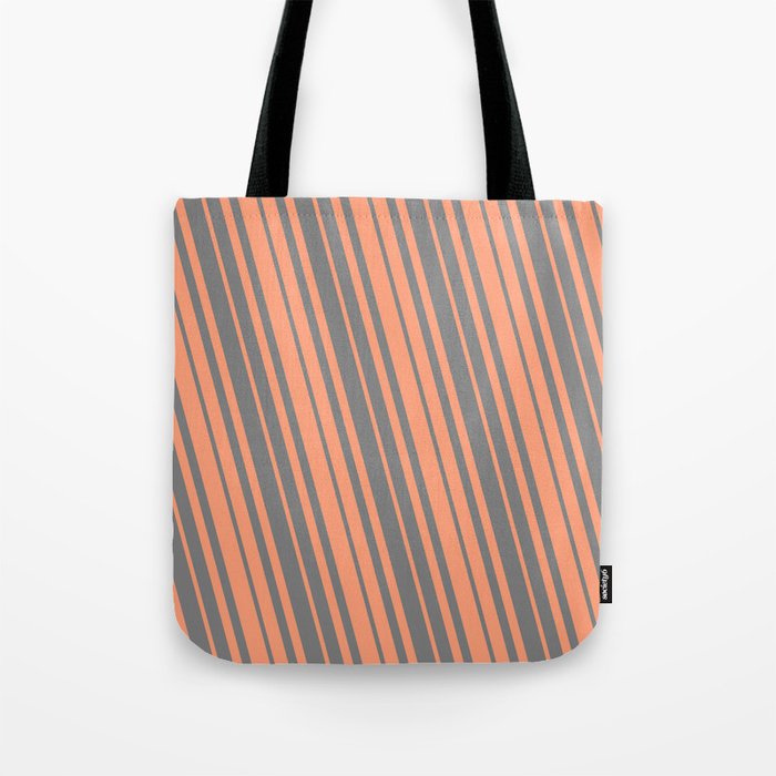 Light Salmon and Grey Colored Striped/Lined Pattern Tote Bag