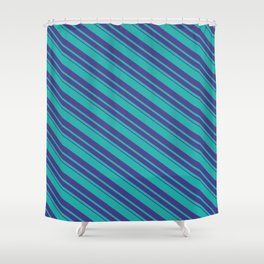 [ Thumbnail: Light Sea Green and Dark Slate Blue Colored Stripes/Lines Pattern Shower Curtain ]