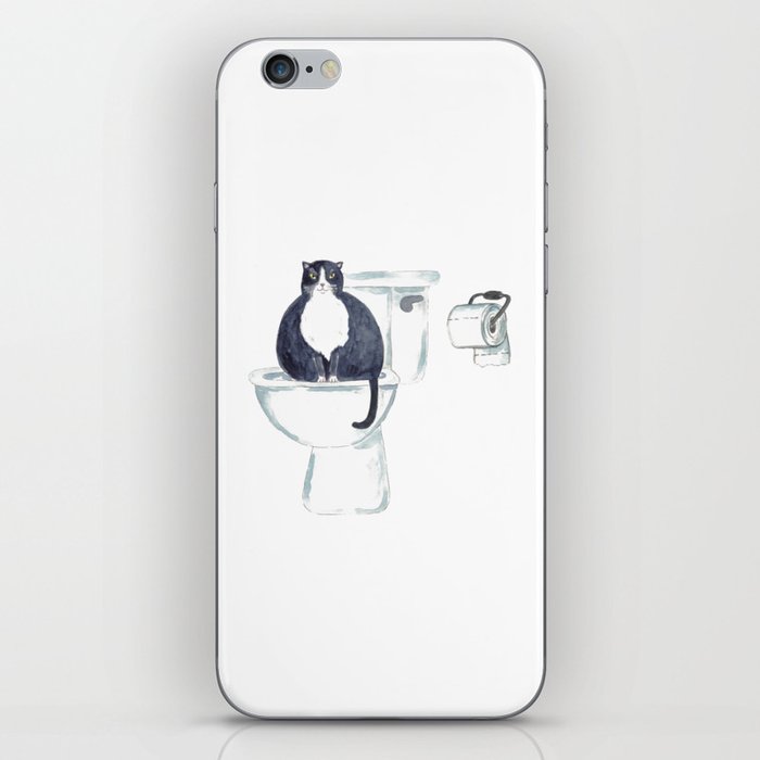 Tuxedo cat toilet Painting Wall Poster Watercolor  iPhone Skin