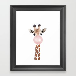 Bubble gum giraffe Framed Art Print
