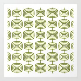 Mid Century Modern Atomic Rings Pattern Olive Green 3 Art Print