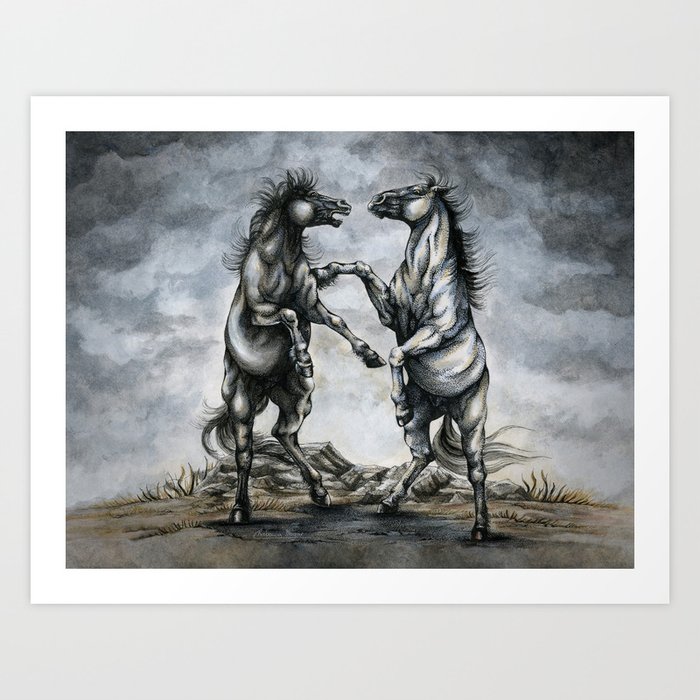 Fighting Horses Art Print