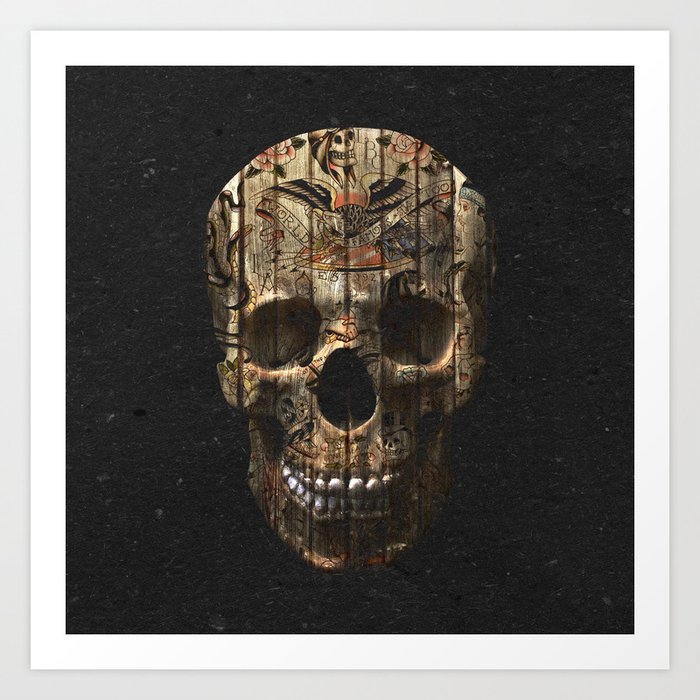Vintage American Tattoo Skull Wood Stripes Texture Art ...