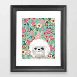Shih Tsu floral dog portrait cute art gifts for dog breed lovers Framed Art Print