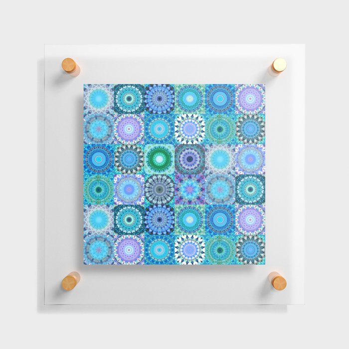 Blue Mandala Patchwork Art - Mandala Medley Three Floating Acrylic Print