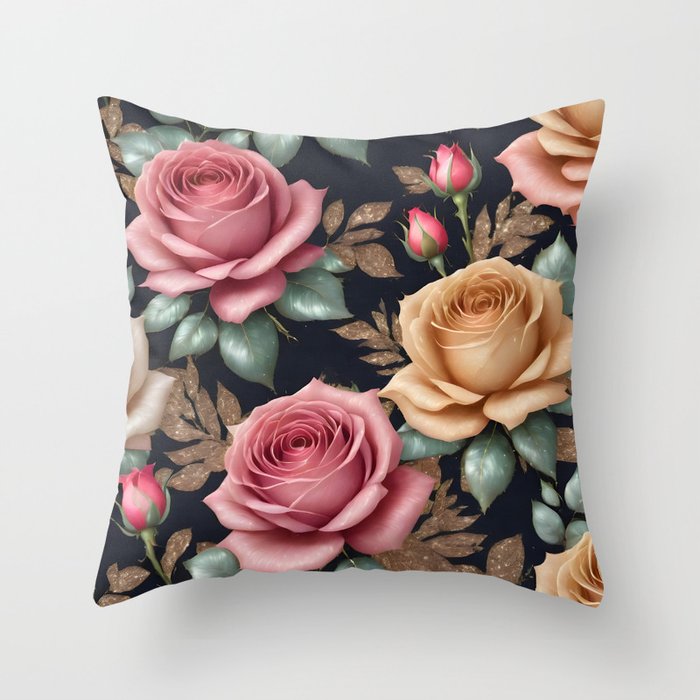 Popular Beautiful Linen Roses Collection Throw Pillow