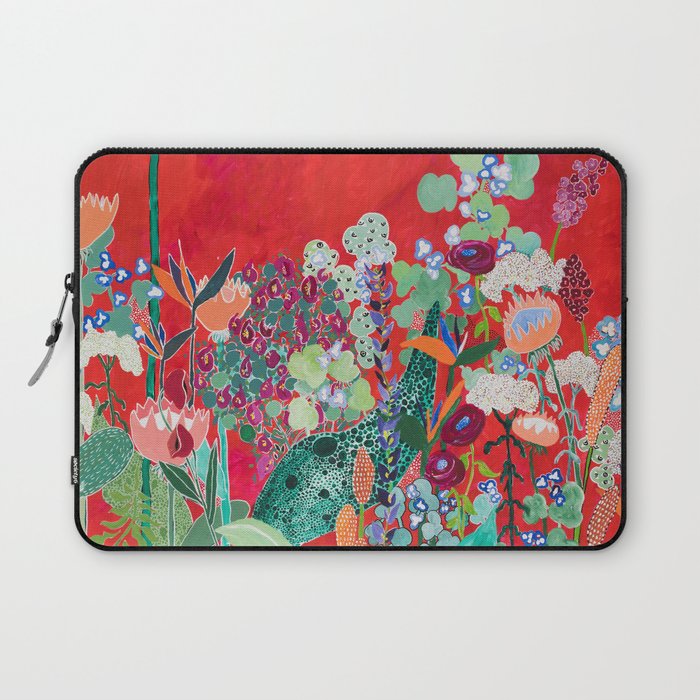 Red floral Jungle Garden Botanical featuring Proteas, Reeds, Eucalyptus, Ferns and Birds of Paradise Laptop Sleeve