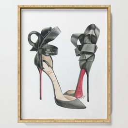 Red Sole Black Bow D'Orsay Pump Watercolor Serving Tray