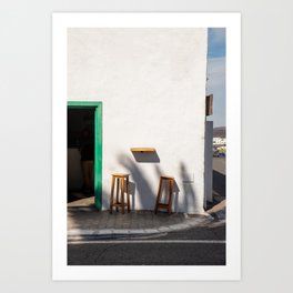 Authentic bar stools with a table | Yaiza Lanzarote | Minimal fine art travel photography print | Art Print