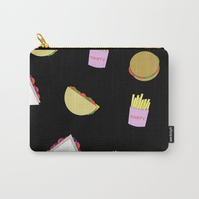 Snack Attack! Carry-All Pouch | Graphic-design, Digital, Pattern, Food, Snacks, Burger, Fries, Taco, Kebab